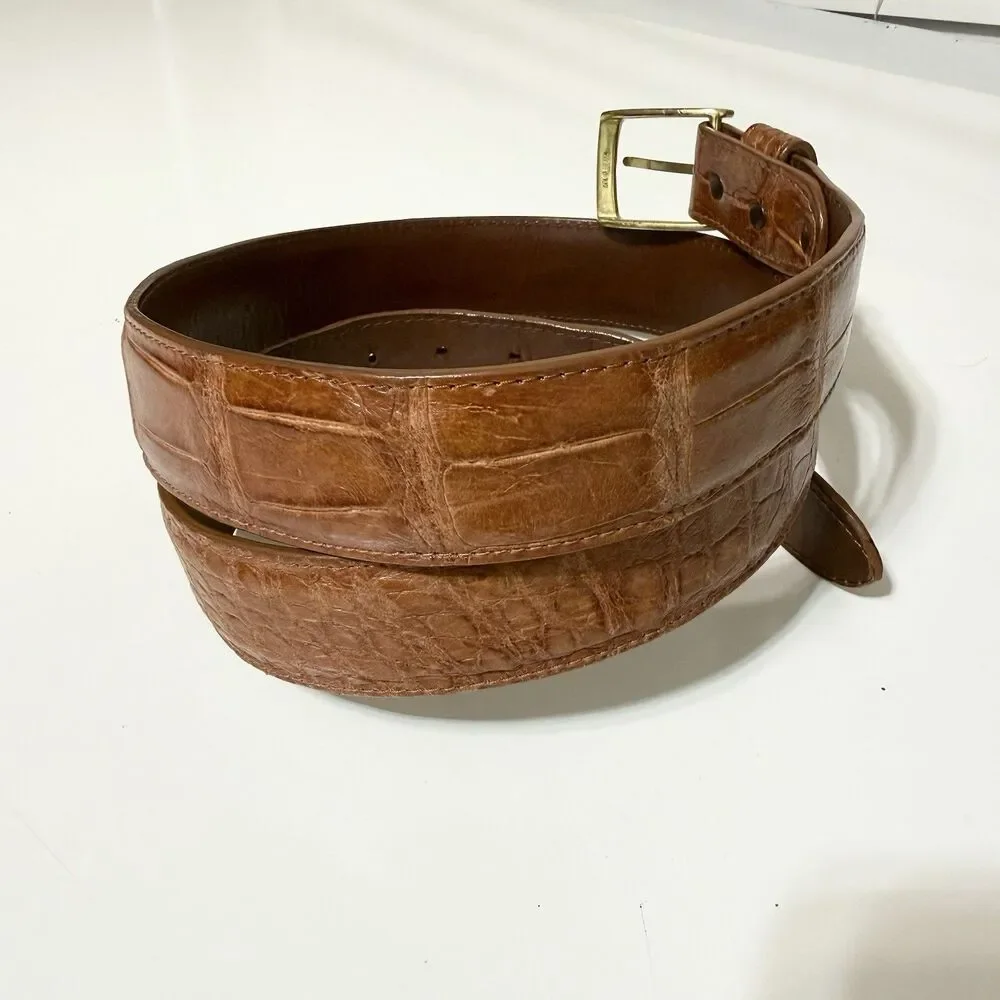 Genuine Florida Alligator Brown Leather Belt 43-47” Solid Brass Buckle Hand Made